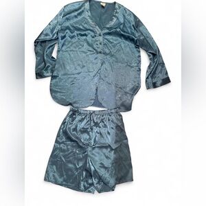Vintage Cacique Blue/Teal Satin Pajama Set Lux Quality Fits like Small or Size 6